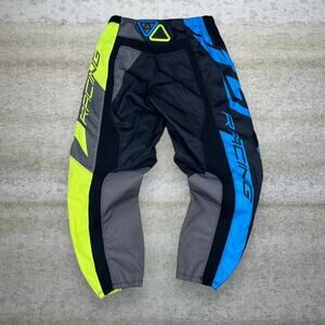 Vintage Y2K Fly Racing Motocross Pants 32x28 Baggy Wide Leg Black Blue Yellow